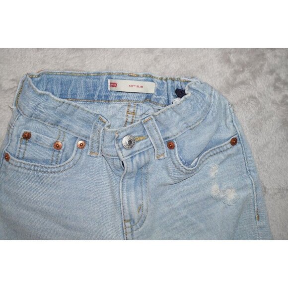 Levis 511 Slim Shorts Boy's Size 6R Denim Blue Knee Length Straight Distressed - Picture 3 of 10